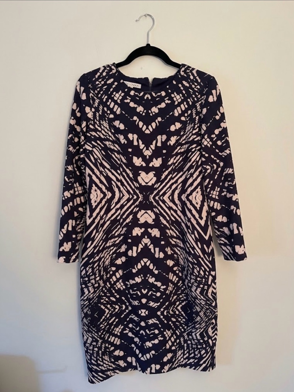 Maggy London Black and Pink/White Long Sleeve Graphic Sheath Dress